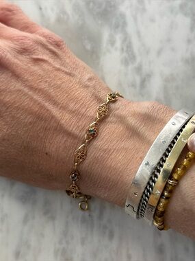 Vintage 14k Gold filigree and aquamarine bracelet